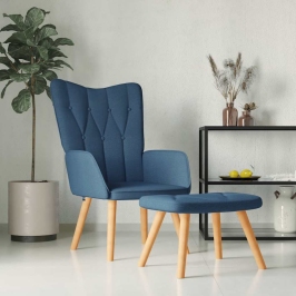 Silla de relajación con reposapiés tela azul