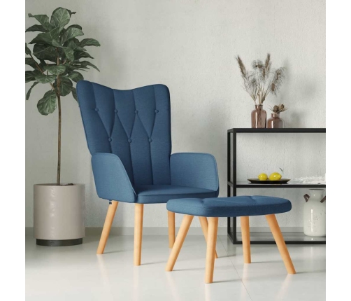 Silla de relajación con reposapiés tela azul