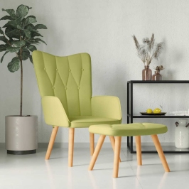 Silla de relajación con taburete de tela verde