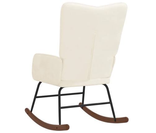 Silla mecedora de terciopelo blanco crema