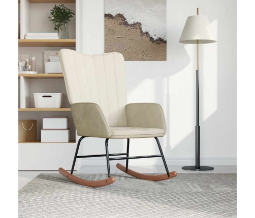 Silla mecedora de terciopelo blanco crema