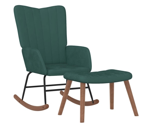 Silla mecedora con reposapiés terciopelo verde oscuro