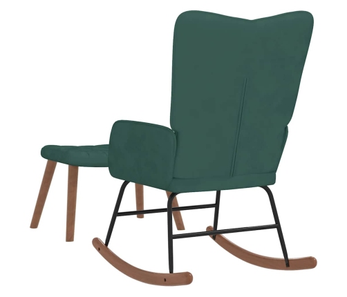 Silla mecedora con reposapiés terciopelo verde oscuro