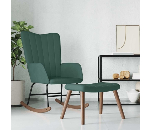 Silla mecedora con reposapiés terciopelo verde oscuro