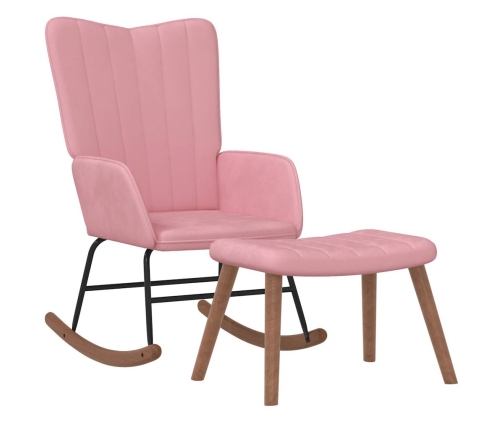 Silla mecedora con reposapiés terciopelo rosa