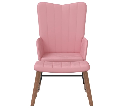 Silla mecedora con reposapiés terciopelo rosa