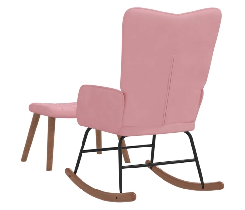 Silla mecedora con reposapiés terciopelo rosa