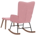 Silla mecedora con reposapiés terciopelo rosa