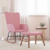 Silla mecedora con reposapiés terciopelo rosa