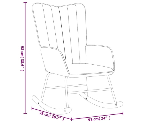 Silla mecedora con reposapiés terciopelo azul