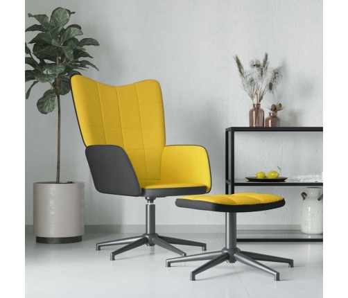 Sillón de relax con reposapiés terciopelo PVC amarillo mostaza