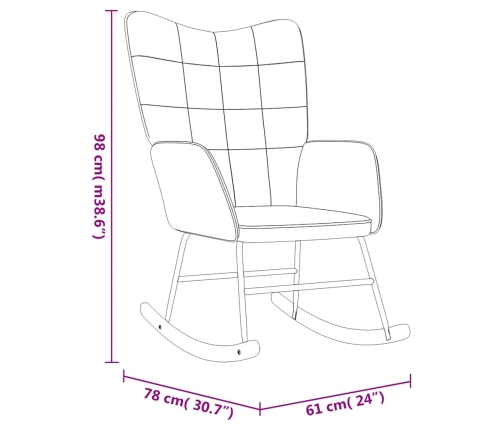 Silla mecedora de terciopelo gris claro y PVC