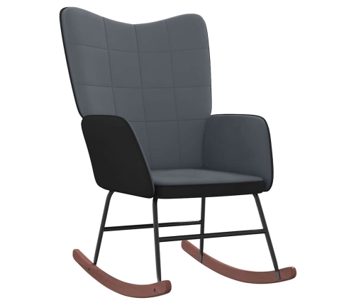 Silla mecedora de terciopelo y PVC gris oscuro