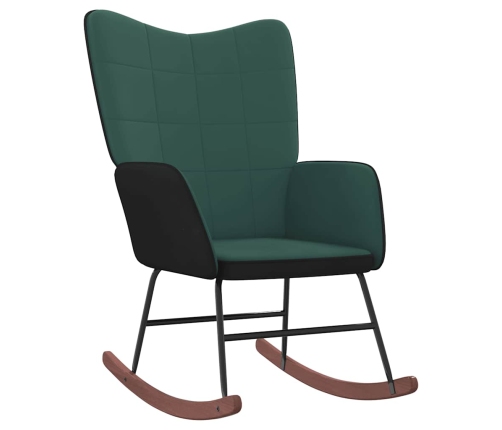 Silla mecedora de terciopelo verde oscuro y PVC