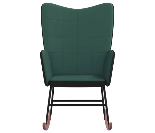 Silla mecedora de terciopelo verde oscuro y PVC