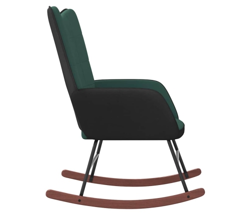 Silla mecedora de terciopelo verde oscuro y PVC