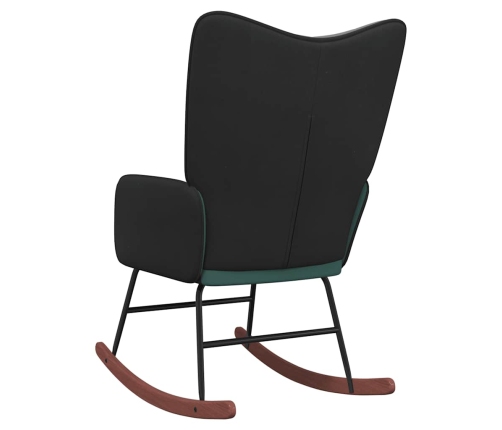 Silla mecedora de terciopelo verde oscuro y PVC