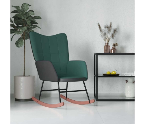 Silla mecedora de terciopelo verde oscuro y PVC