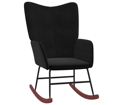 Silla mecedora de terciopelo y PVC negro