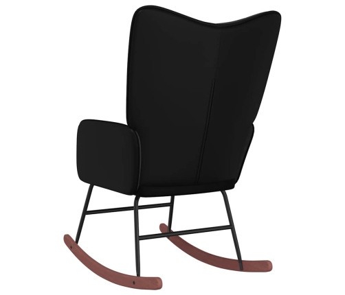 Silla mecedora de terciopelo y PVC negro