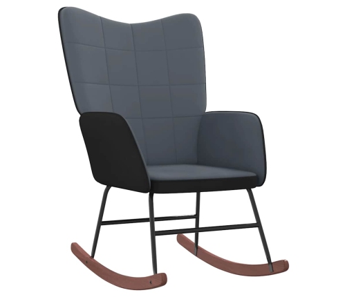 Silla mecedora con reposapiés terciopelo y PVC gris oscuro