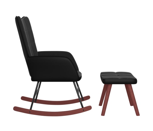 Silla mecedora con reposapiés terciopelo y PVC negro