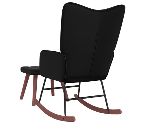 Silla mecedora con reposapiés terciopelo y PVC negro