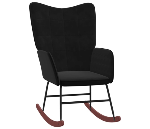 Silla mecedora con reposapiés terciopelo y PVC negro