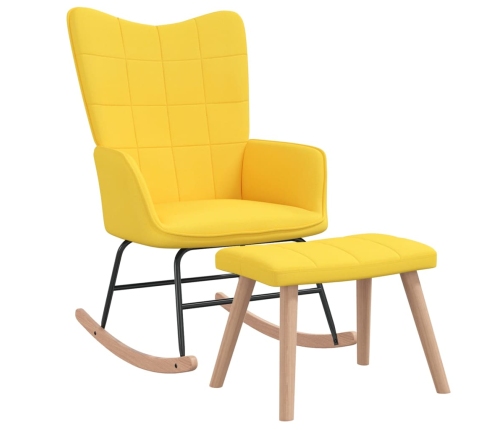 Silla mecedora con reposapiés tela amarillo mostaza