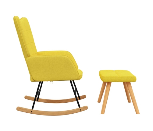 Silla mecedora con reposapiés tela amarillo mostaza