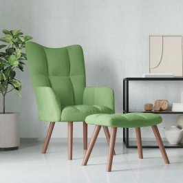 Sillón de relax con taburete de terciopelo verde claro