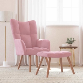 Sillón de relax con taburete terciopelo rosa