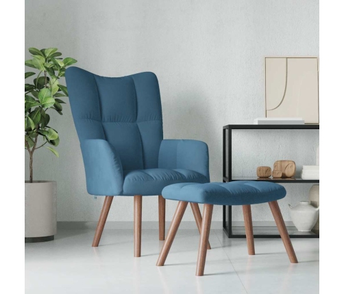 Sillón de relax con taburete terciopelo azul