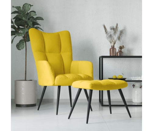 Sillón de relax con taburete terciopelo amarillo mostaza