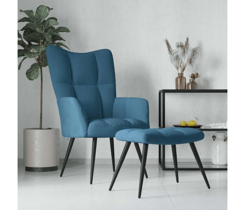 Sillón de relax con taburete terciopelo azul