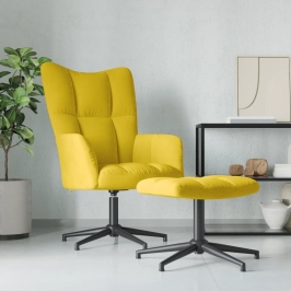 Sillón de relax con taburete terciopelo amarillo mostaza