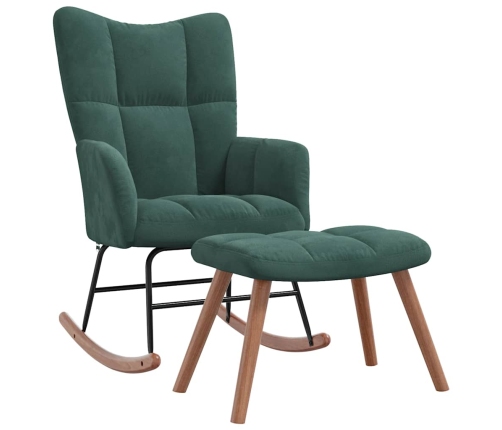 Silla mecedora con reposapiés terciopelo verde oscuro