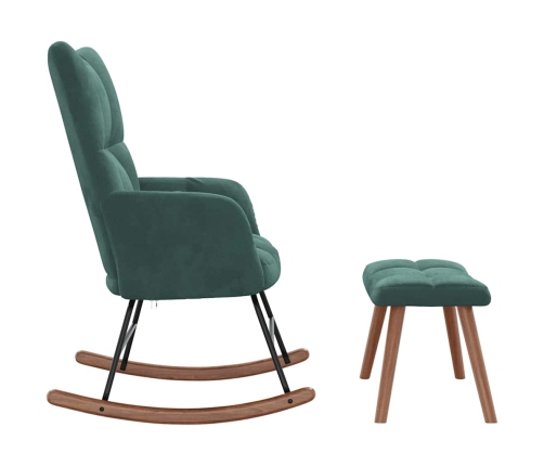 Silla mecedora con reposapiés terciopelo verde oscuro