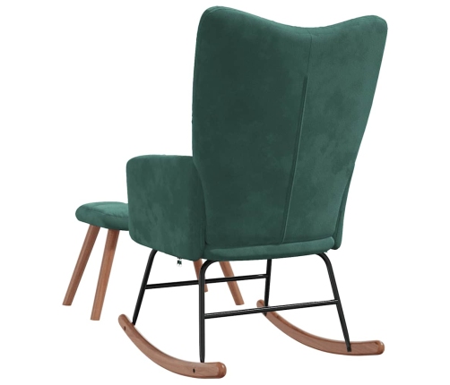 Silla mecedora con reposapiés terciopelo verde oscuro