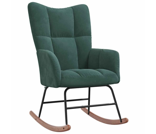 Silla mecedora con reposapiés terciopelo verde oscuro