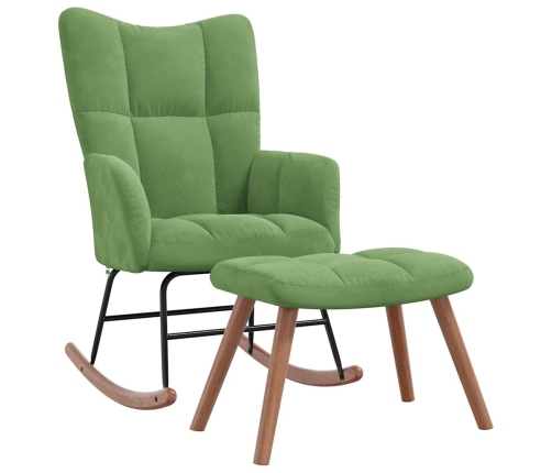 Silla mecedora con reposapiés terciopelo verde claro