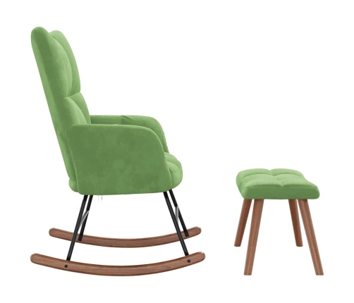 Silla mecedora con reposapiés terciopelo verde claro