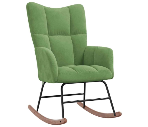 Silla mecedora con reposapiés terciopelo verde claro