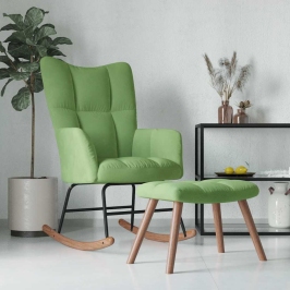 Silla mecedora con reposapiés terciopelo verde claro