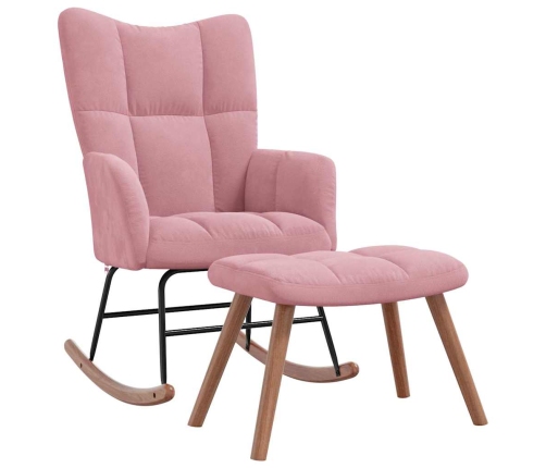 Silla mecedora con reposapiés terciopelo rosa