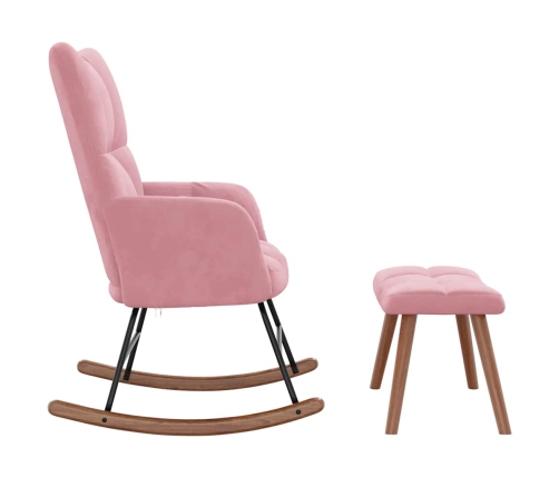 Silla mecedora con reposapiés terciopelo rosa