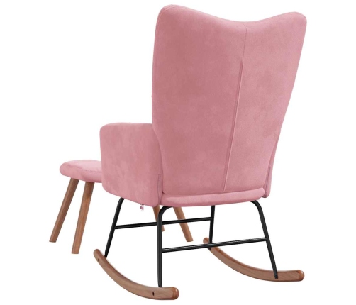 Silla mecedora con reposapiés terciopelo rosa