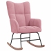 Silla mecedora con reposapiés terciopelo rosa