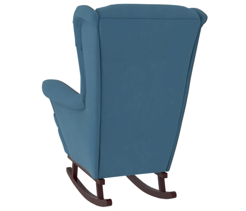 Silla mecedora con patas de madera de caucho terciopelo azul