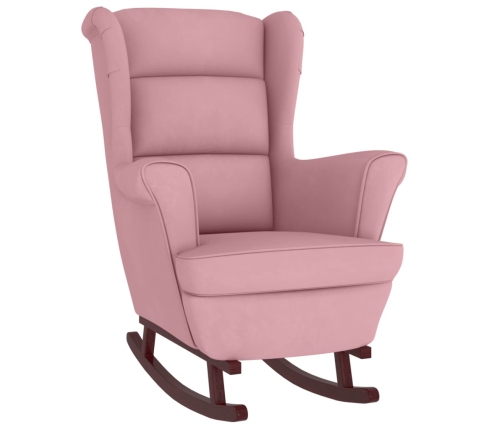 Silla mecedora con patas de madera de caucho terciopelo rosa